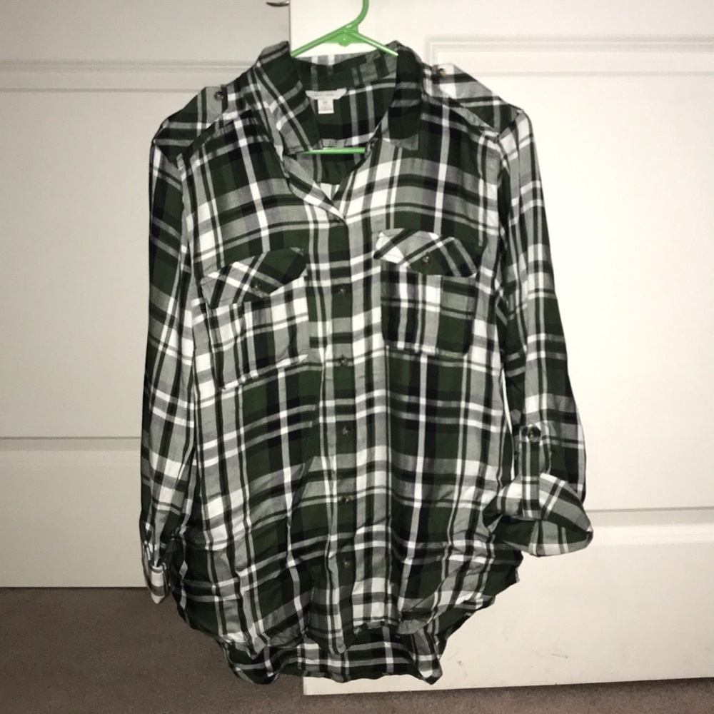 Green plaid button up shirt